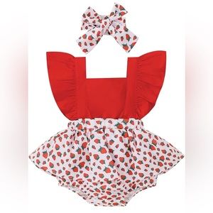 Baby Girl Strawberry Print Romper Tutu Dress with Matching Headband 0-6 Months